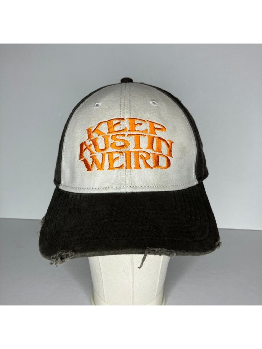 Outhouse Designs Keep Austin Weird Hat Men's OSFM Brown White Distressed Cap